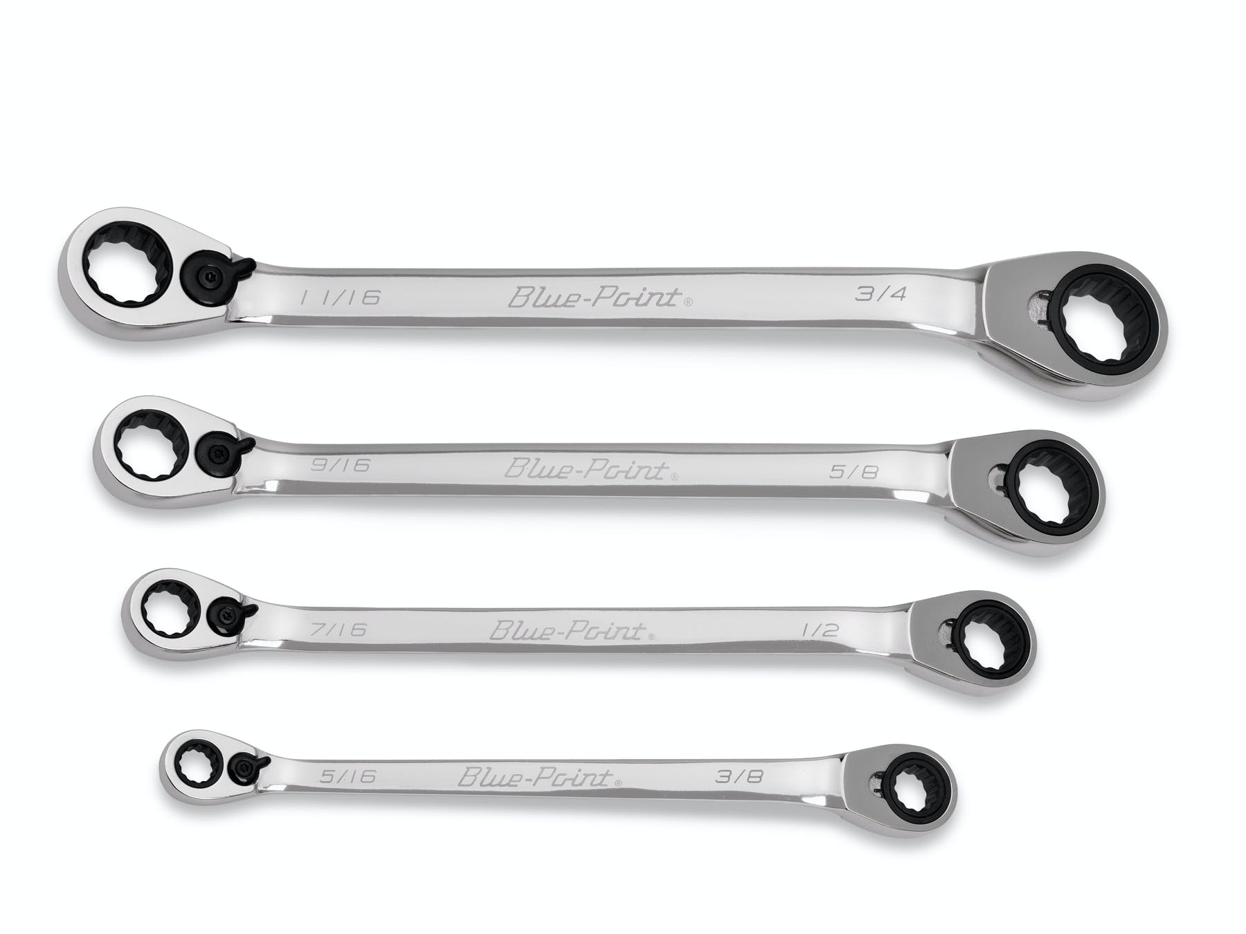 4 pc 12-Point SAE 25° Offset Reversible Ratcheting Box Wrench Set (5/16-3/4 4 pc 12-Point SAE 25° Offset Reversible Ratcheting Box Wrench Set (5/16-3/4